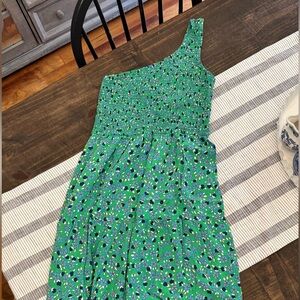 Green Floral One Shoulder Dress